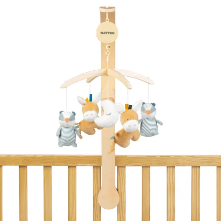 Mobile Musical Bébé en Bois - Felix & Leo - 50 cm - Beige Chaud Foncé