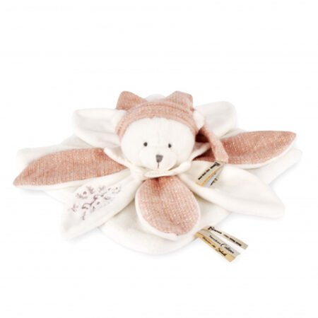 Doudou plat pétales Ours Rose - 25 cm - Collection Anniversaire