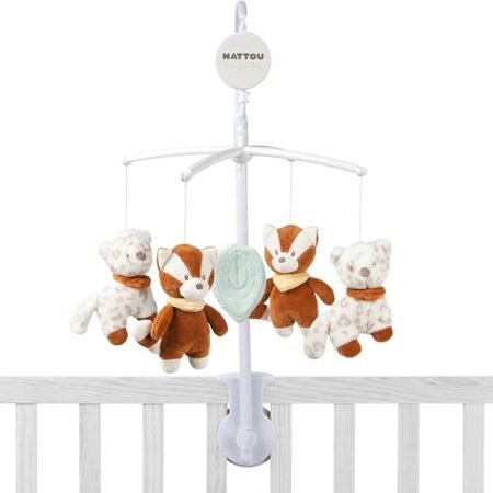 Nattou Mobile avec Peluche Musicale, doux bercement, Vegan, Boris & Jungo, Blanc
