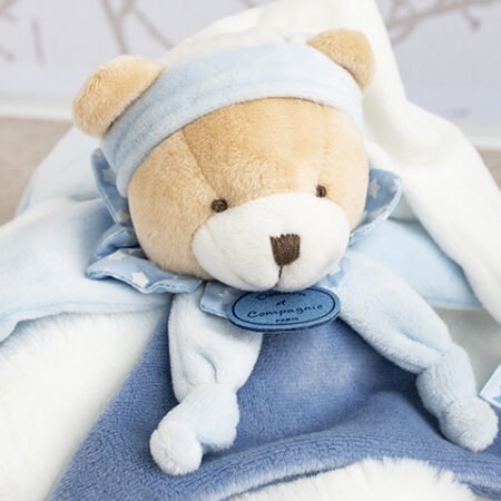 Doudou plat ours Petit chou - Bleu - 27 cm