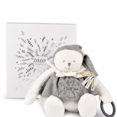 Peluche eveil Bébé Ours Gris - 30 cm - Collection Anniversaire