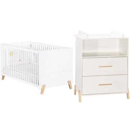Pack duo Joy naturel lit bébé évolutif et commode à langer