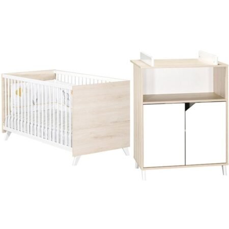 Pack duo Scandi naturel lit bébé évolutif et commode à langer