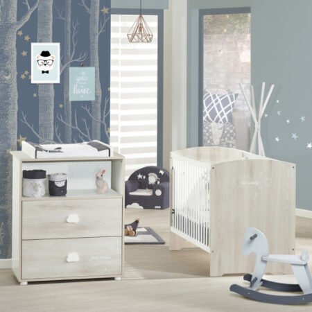 Chambre duo lit little big bed + commode smile hêtre cendré